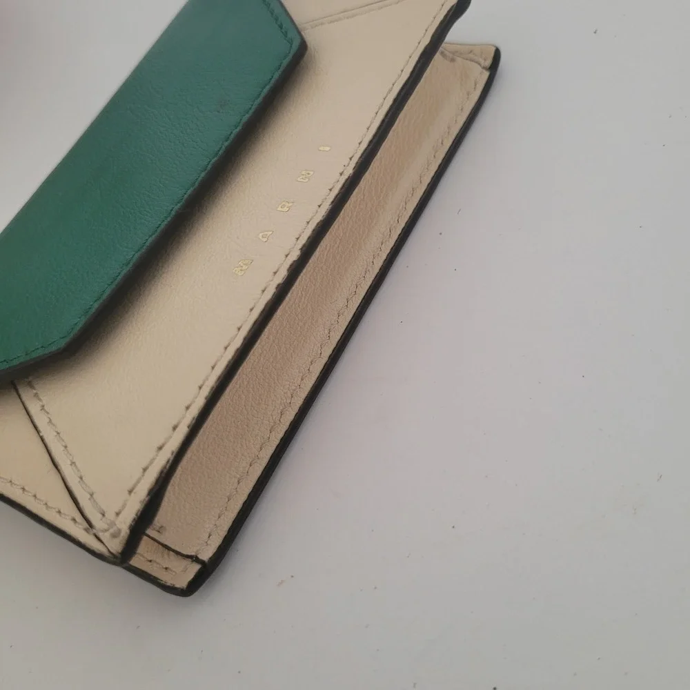 Marni Colorblock Leather Card Case Wallet‎ Green Cream Snap Accordion Italy